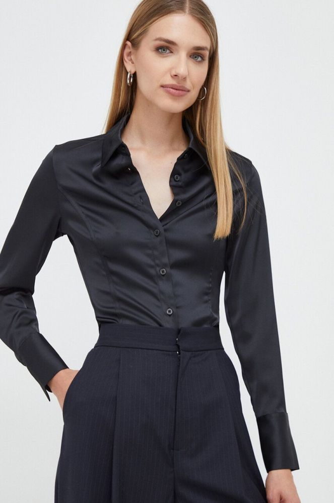 Сорочка Guess жіноча колір чорний slim класичний комір (3654972)