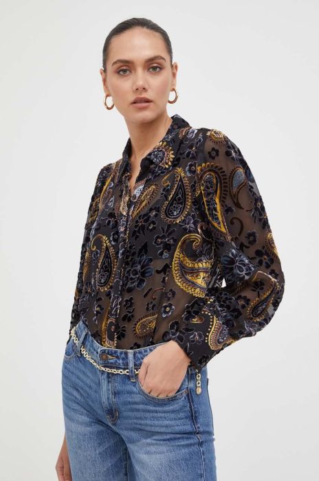 Сорочка Guess жіноча колір чорний regular класичний комір (3613849)