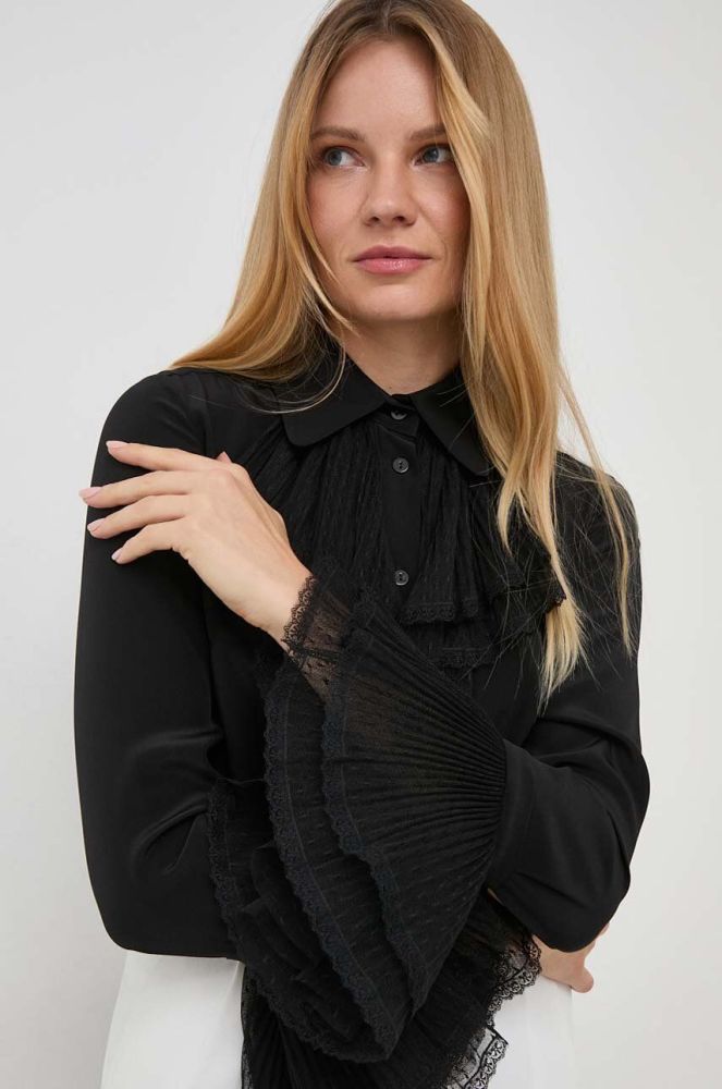 Шовкова сорочка Luisa Spagnoli колір чорний regular класичний комір