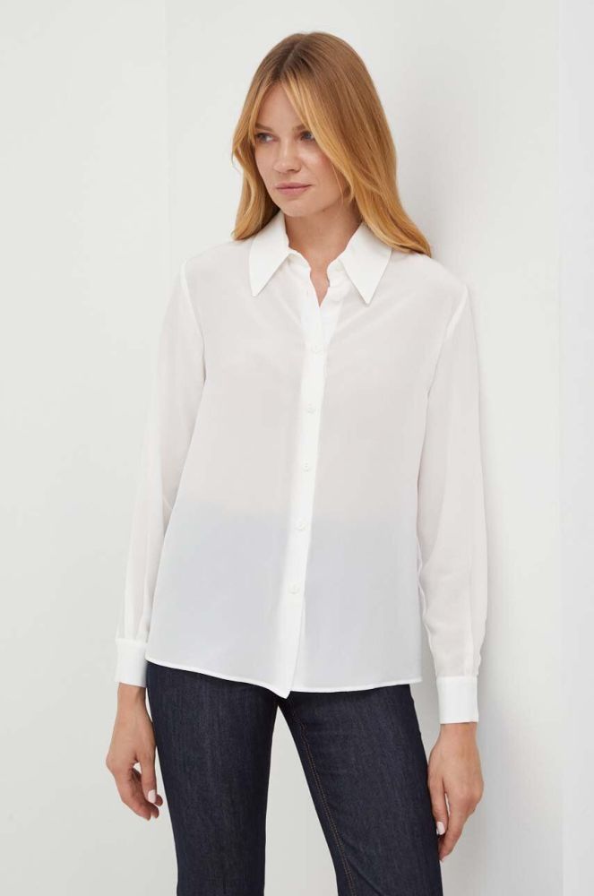 Шовкова сорочка Luisa Spagnoli колір білий regular класичний комір (3470542)