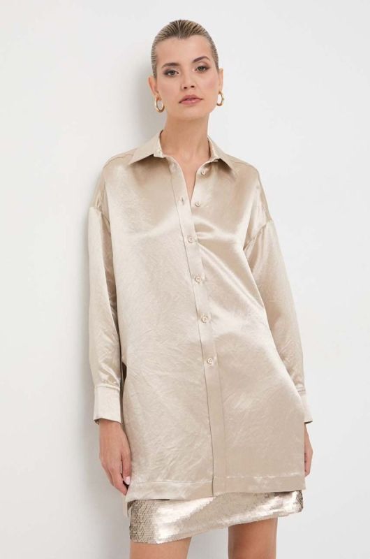 Сорочка Max Mara Leisure жіноча колір бежевий relaxed класичний комір фото 2