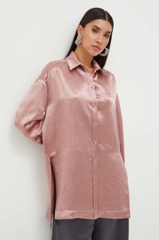Сорочка Max Mara Leisure жіноча колір рожевий relaxed класичний комір фото 2