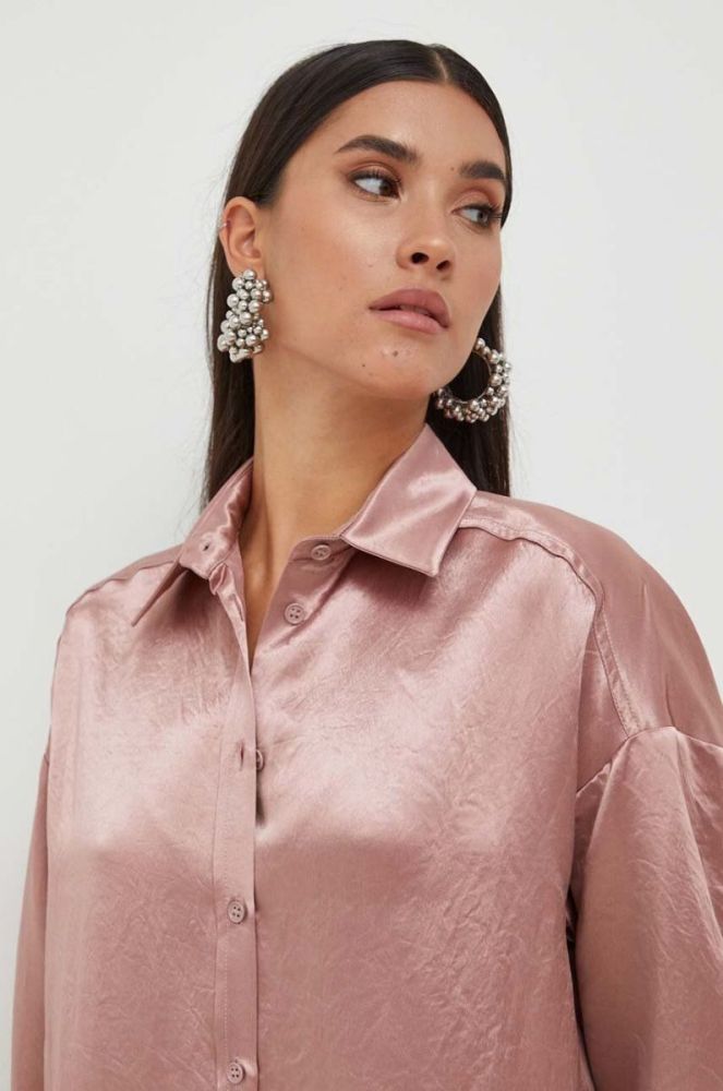 Сорочка Max Mara Leisure жіноча колір рожевий relaxed класичний комір фото 4