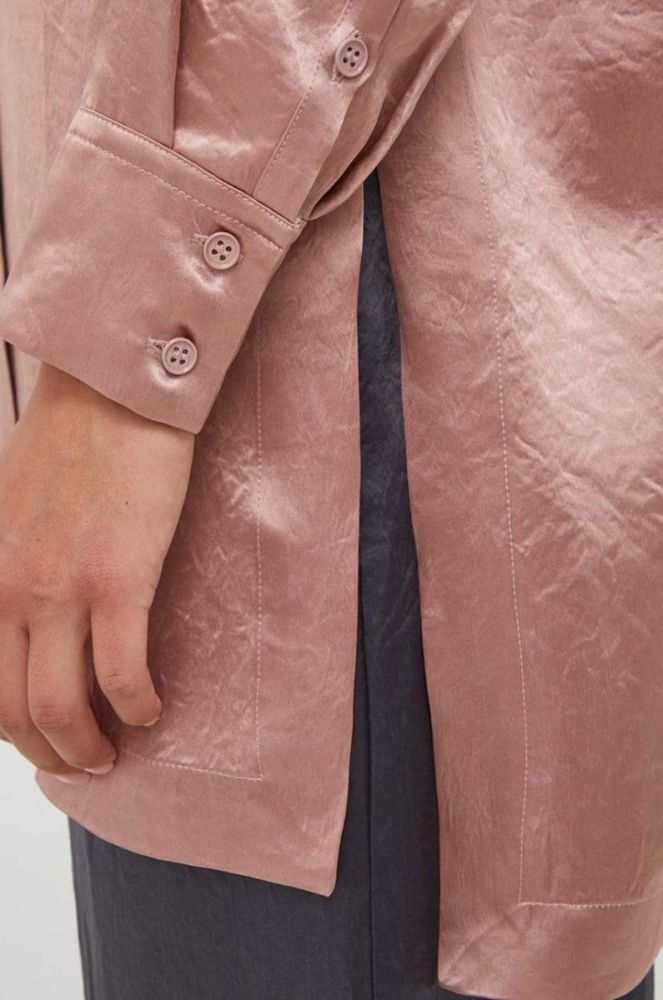 Сорочка Max Mara Leisure жіноча колір рожевий relaxed класичний комір фото 5