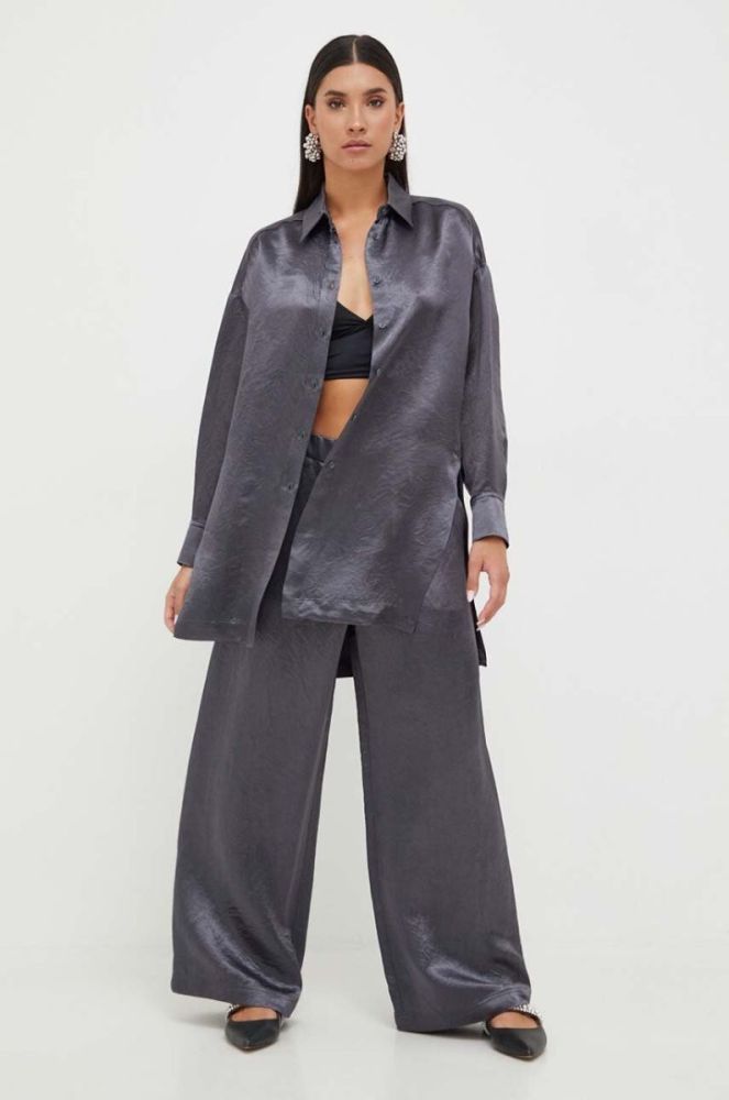 Сорочка Max Mara Leisure жіноча колір сірий relaxed класичний комір фото 2