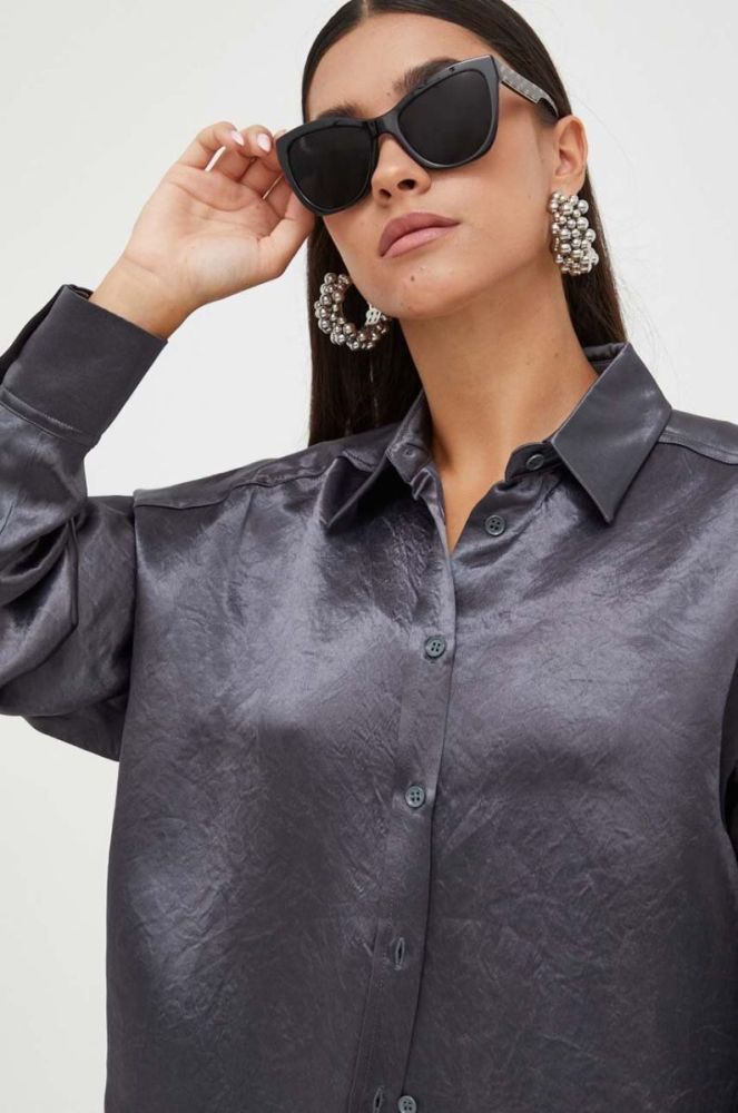 Сорочка Max Mara Leisure жіноча колір сірий relaxed класичний комір фото 4