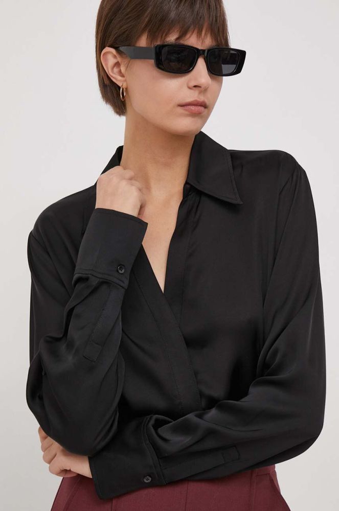 Сорочка United Colors of Benetton жіноча колір чорний slim класичний комір