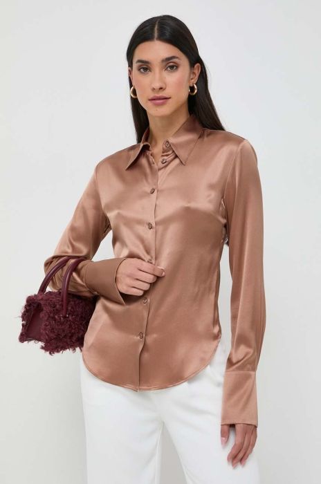 Шовкова сорочка Pinko колір бежевий regular класичний комір (3621565)