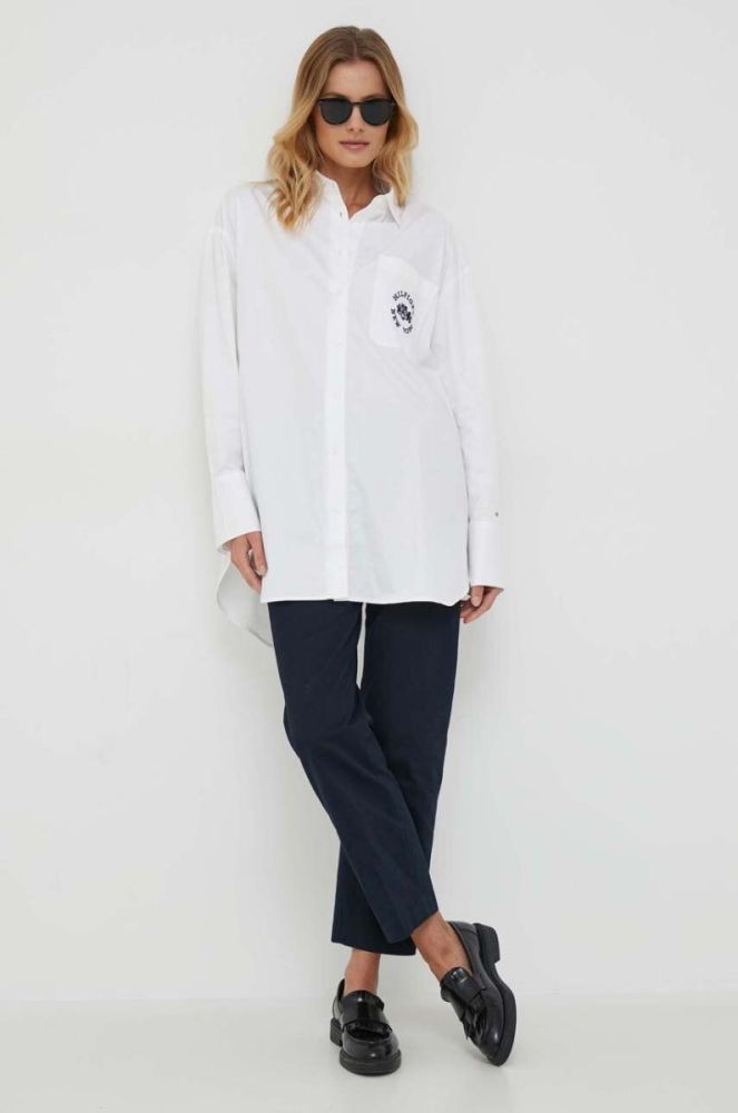 Бавовняна сорочка Tommy Hilfiger жіноча колір білий relaxed класичний комір (3571218) фото 2