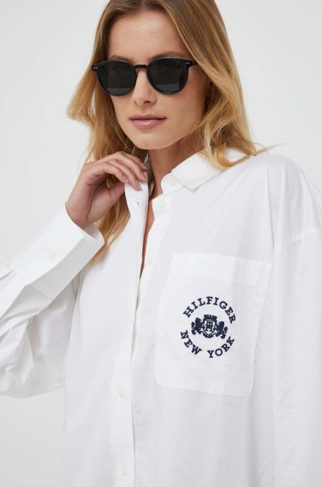Бавовняна сорочка Tommy Hilfiger жіноча колір білий relaxed класичний комір (3571218) фото 4