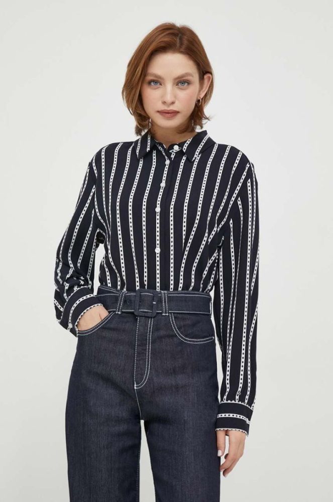 Сорочка Tommy Hilfiger жіноча колір синій relaxed класичний комір (3597701) фото 4