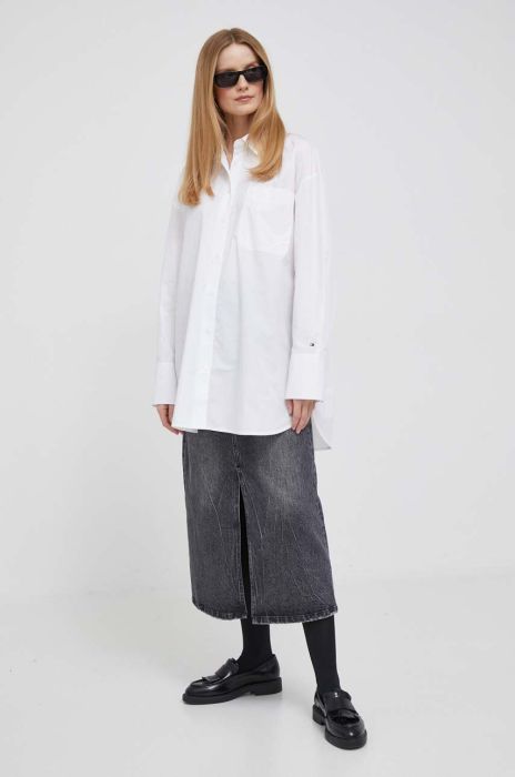 Бавовняна сорочка Tommy Hilfiger жіноча колір білий relaxed класичний комір (3477246)