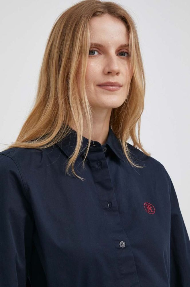 Бавовняна сорочка Tommy Hilfiger жіноча колір синій regular класичний комір (3466213) фото 4