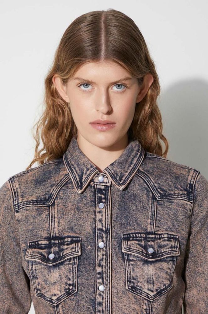 Джинсова сорочка Guess Originals жіноча колір рожевий slim класичний комір фото 5