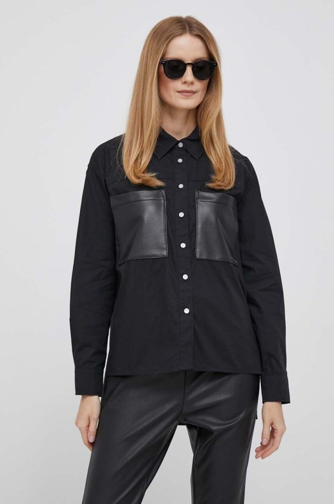 Бавовняна сорочка Dkny жіноча колір чорний relaxed класичний комір (3477255)