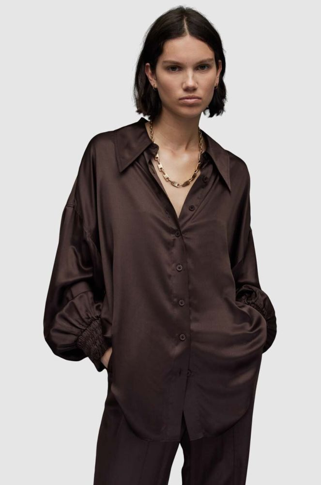 Сорочка AllSaints WH035Z CHARLI SHIRT жіноча колір коричневий regular класичний комір