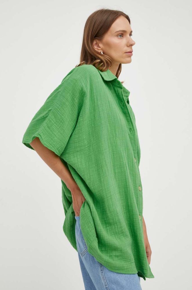 Бавовняна сорочка American Vintage жіноча колір зелений relaxed класичний комір (3582399)