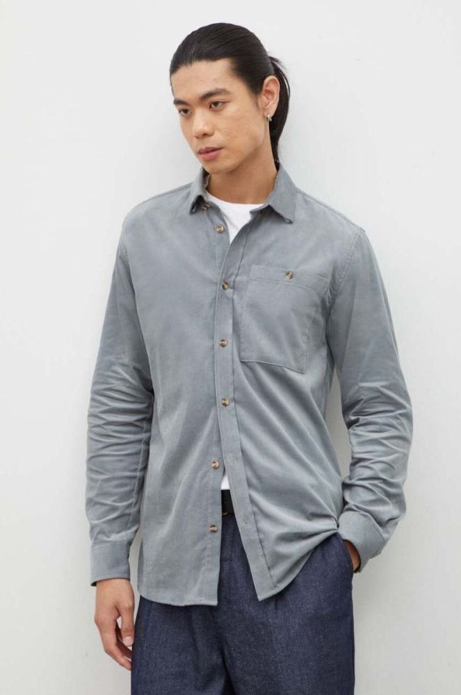 Бавовняна сорочка Bruuns Bazaar чоловіча колір сірий regular комір button-down фото 4
