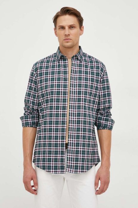 Бавовняна сорочка Seidensticker чоловіча колір зелений slim комір button-down