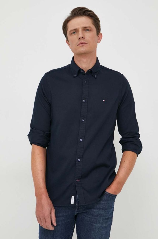 Сорочка Tommy Hilfiger чоловіча колір синій slim комір button-down (3372698)