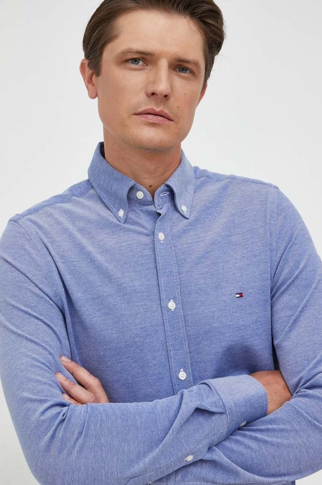Бавовняна сорочка Tommy Hilfiger чоловіча slim комір button-down колір блакитний (3372711)