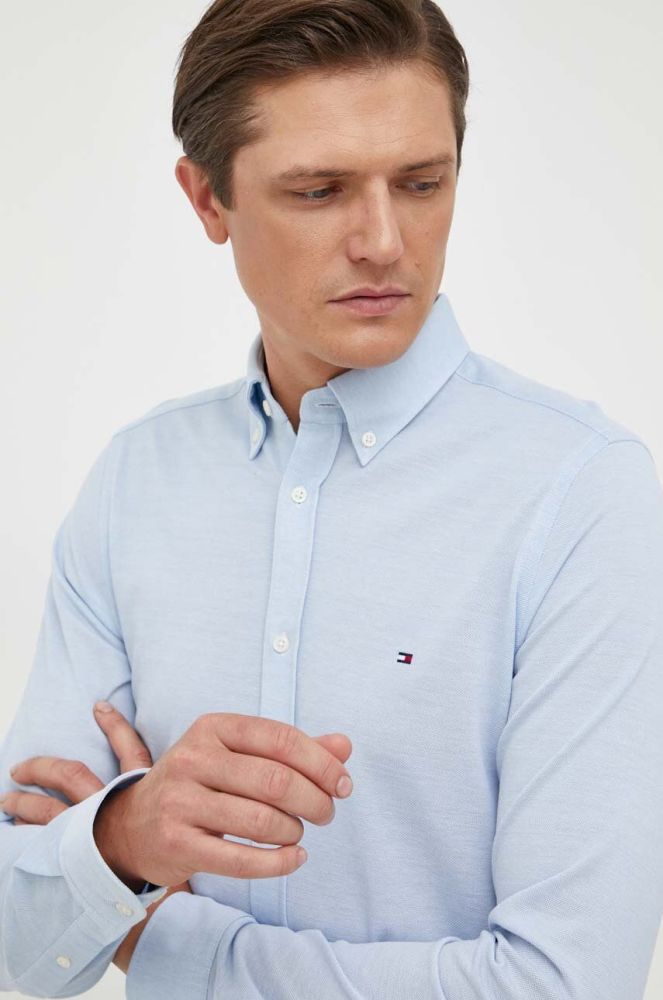 Бавовняна сорочка Tommy Hilfiger чоловіча slim комір button-down колір блакитний (3372703)