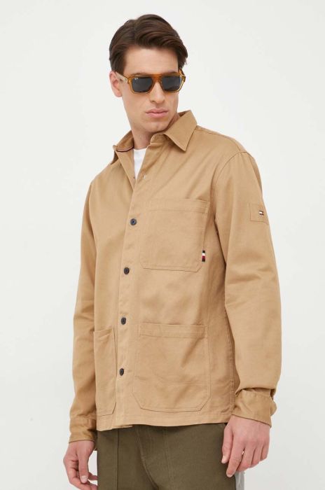 Джинсова сорочка Tommy Hilfiger чоловіча колір бежевий relaxed класичний комір