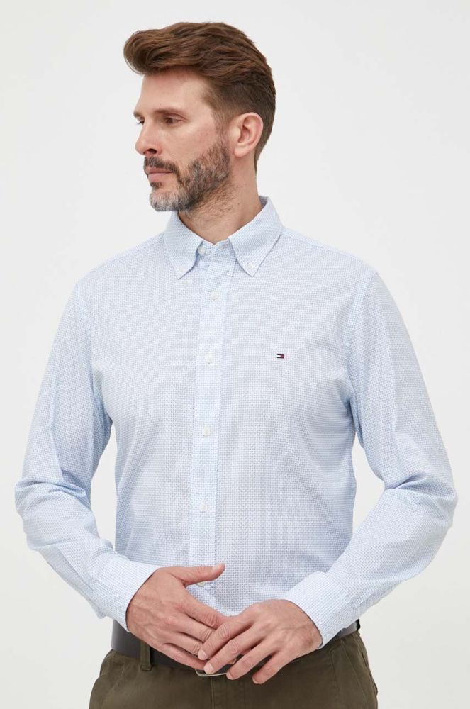 Бавовняна сорочка Tommy Hilfiger чоловіча regular комір button-down колір блакитний (3272216)