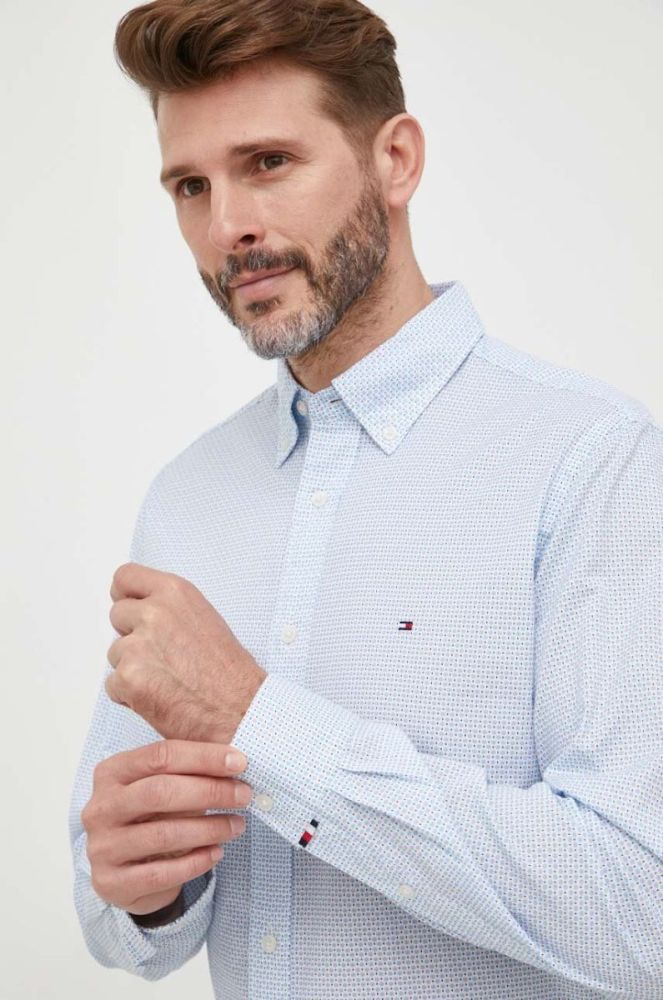 Бавовняна сорочка Tommy Hilfiger чоловіча regular комір button-down колір блакитний (3272216) фото 5
