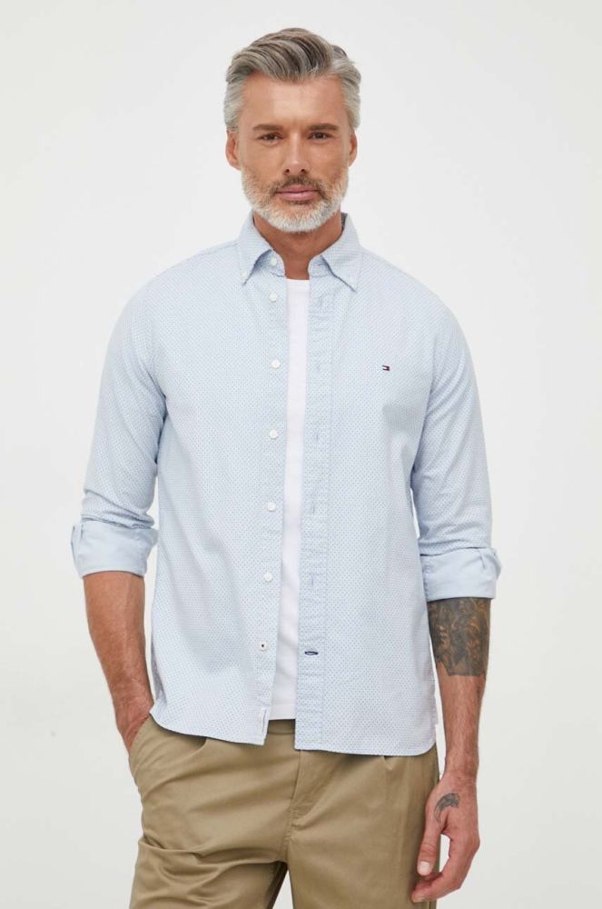 Бавовняна сорочка Tommy Hilfiger чоловіча regular комір button-down колір блакитний (3324862)