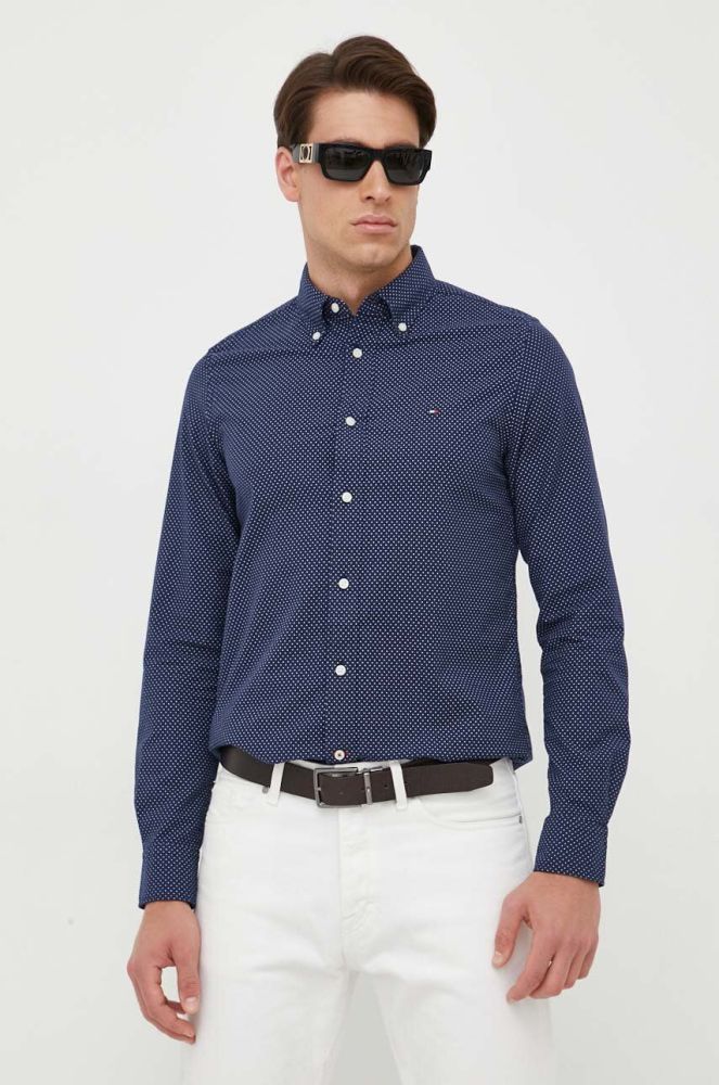 Бавовняна сорочка Tommy Hilfiger чоловіча колір синій regular комір button-down (3324857)