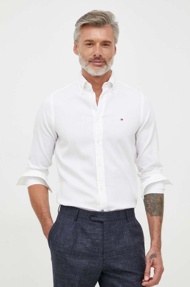 Сорочка Tommy Hilfiger чоловіча колір білий slim комір button-down (3327757)