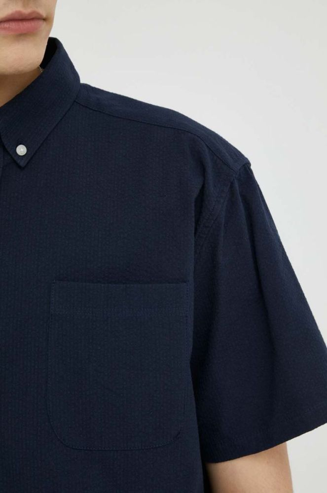 Бавовняна сорочка Les Deux Louis Seersucker чоловіча колір синій regular комір button-down фото 2