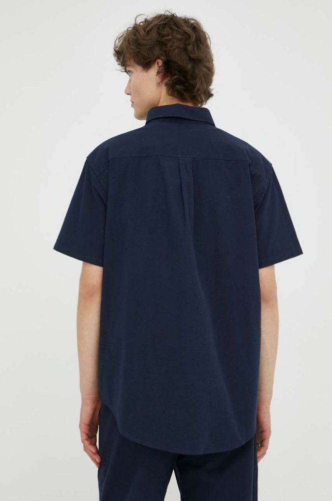 Бавовняна сорочка Les Deux Louis Seersucker чоловіча колір синій regular комір button-down фото 4