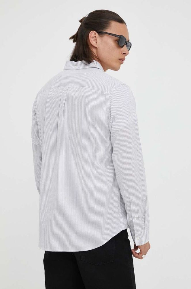 Бавовняна сорочка Les Deux Kristian Stripe чоловіча колір сірий regular комір button-down фото 2
