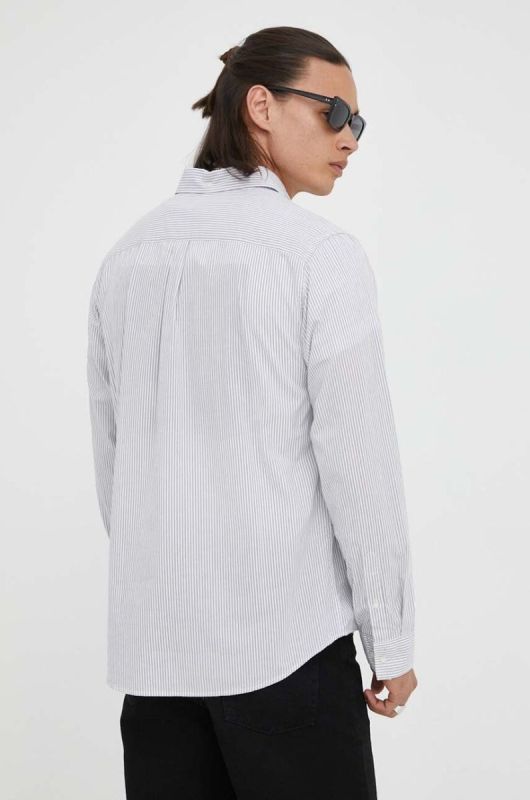 Бавовняна сорочка Les Deux Kristian Stripe чоловіча колір сірий regular комір button-down фото 2