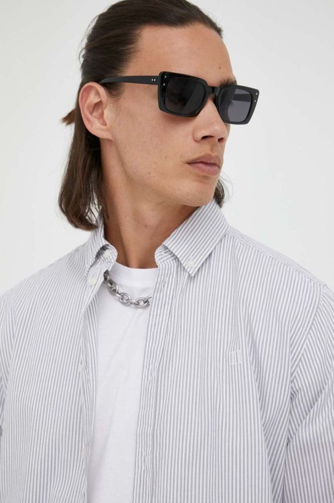 Бавовняна сорочка Les Deux Kristian Stripe чоловіча колір сірий regular комір button-down фото 3