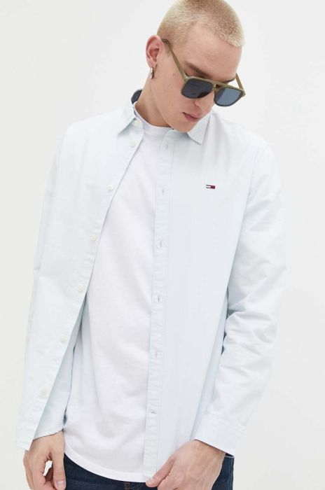 Бавовняна сорочка Tommy Jeans чоловіча regular класичний комір колір блакитний (3259890)