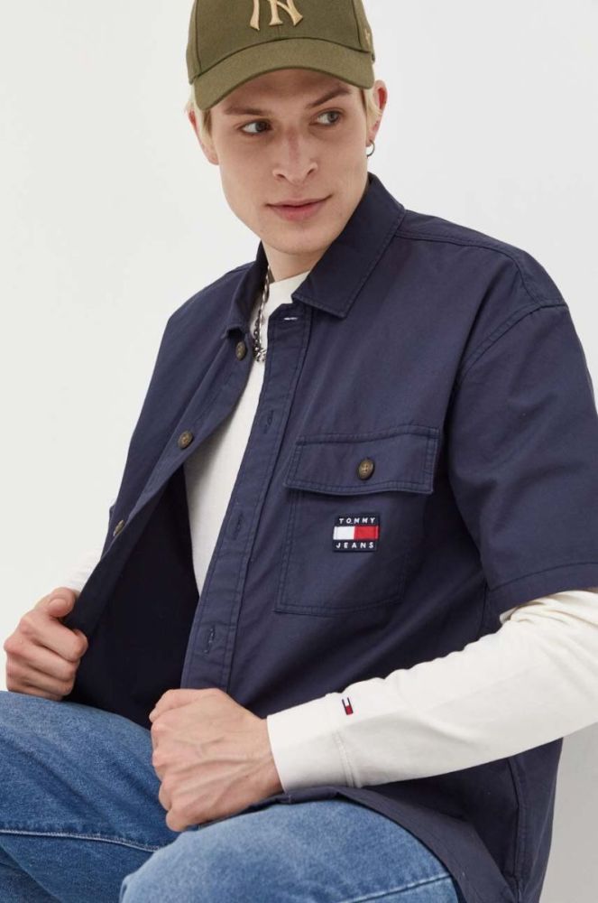 Бавовняна сорочка Tommy Jeans чоловіча колір синій relaxed класичний комір (3281847) фото 4