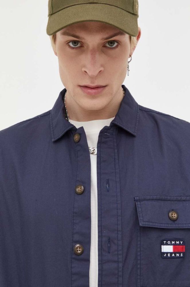 Бавовняна сорочка Tommy Jeans чоловіча колір синій relaxed класичний комір (3281847) фото 5
