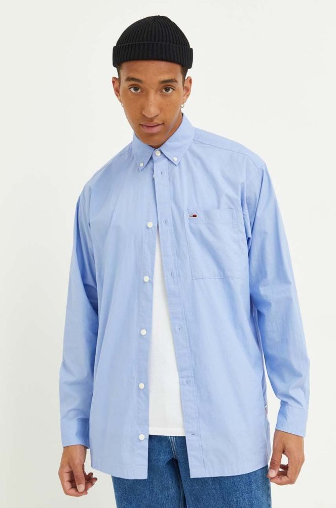 Бавовняна сорочка Tommy Jeans чоловіча relaxed комір button-down колір блакитний (3324958)