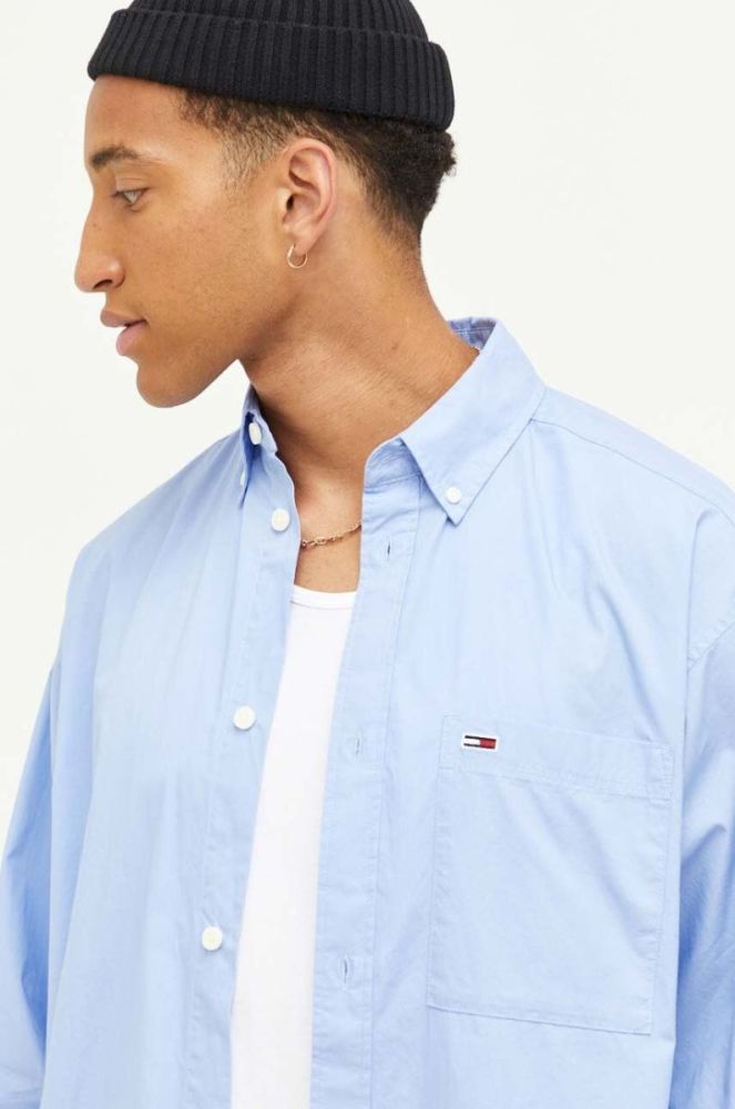 Бавовняна сорочка Tommy Jeans чоловіча relaxed комір button-down колір блакитний (3324958) фото 5