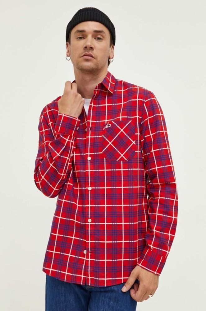 Бавовняна сорочка Tommy Jeans чоловіча колір червоний regular класичний комір фото 2