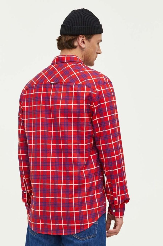 Бавовняна сорочка Tommy Jeans чоловіча колір червоний regular класичний комір фото 3