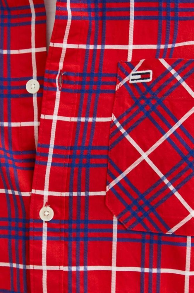 Бавовняна сорочка Tommy Jeans чоловіча колір червоний regular класичний комір фото 7