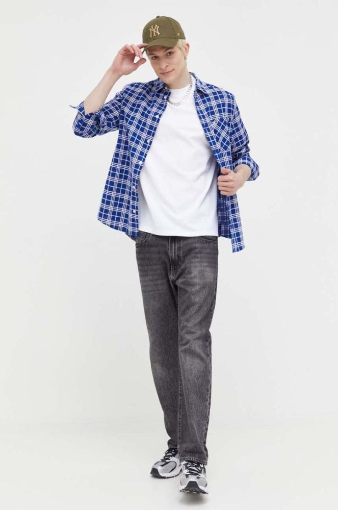 Бавовняна сорочка Tommy Jeans чоловіча колір синій regular класичний комір (3281862) фото 3