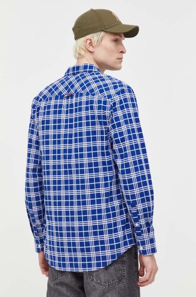 Бавовняна сорочка Tommy Jeans чоловіча колір синій regular класичний комір (3281862) фото 4