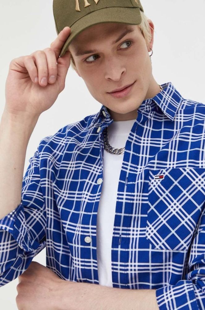 Бавовняна сорочка Tommy Jeans чоловіча колір синій regular класичний комір (3281862) фото 5