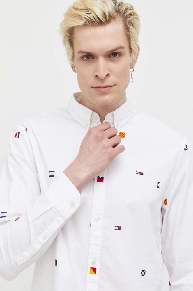 Бавовняна сорочка Tommy Jeans чоловіча колір білий regular комір button-down (3284088)