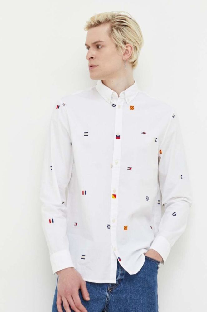 Бавовняна сорочка Tommy Jeans чоловіча колір білий regular комір button-down (3284088) фото 3